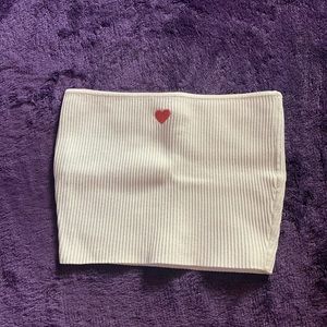 NWOT White Ribbed Tube Top w/ Red Heart